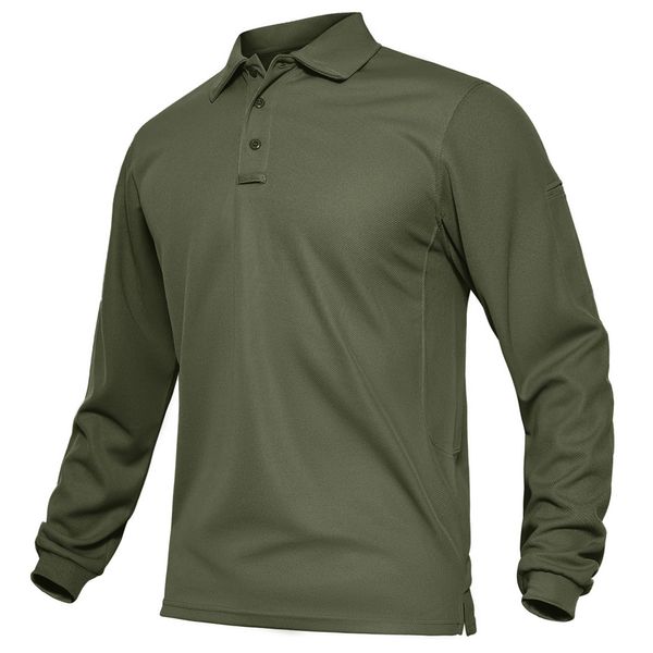 TACVASEN Polo Shirts for Men Long Sleeve Tactical Performance Shirts with Collar Quick Dry Fit Lightweight Work Shirts Outdoor Golf Army Green XL