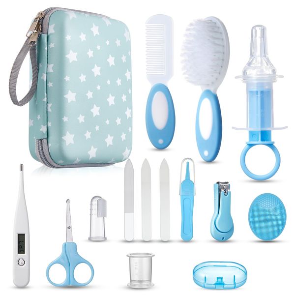 Lictin Baby Healthcare and Grooming Kit, 15Pcs Essential Newborn Care Items for Home and Travel, Wipe-Clean and Waterproof Travel Case