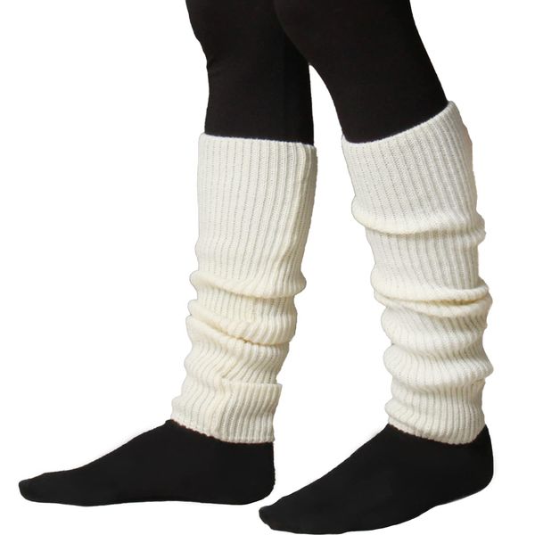 KJ Women's Men's Yoga Socks, Soft Leg Warmers, Warm, Ivory