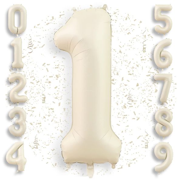 Ptyceler Cream White Number Balloons, Number 1, Large Birthday Decoration, Balloons, 40 Inches Approximately 35.4 inches (90 cm), Birthday Balloons, Birthday Parties, Celebrations