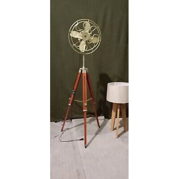 Antique Pedestal Fan with Modern Wooden Tripod Stand | Unique Home & Office Deco