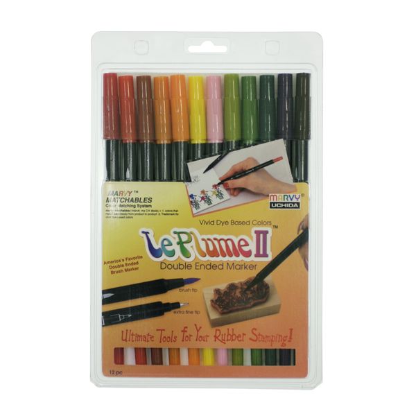 Uchida Of America Le Plume II Double-Ended Markers with Brush and Fine Tips Art Supplies, 12, Garden