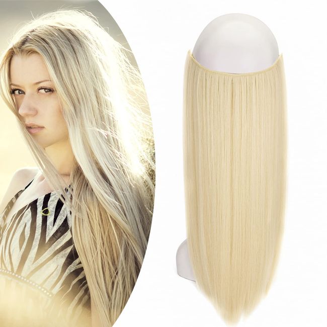 Gairyan Secret Hair Extensions mit Draht 50cm Haarteil mit Verstellbarer Unsichtbarer Synthetik Haare Invisible 1 Tresse Lange Glatt Haarverlängerung Kunsthaar für Frauen (Bleichblond)