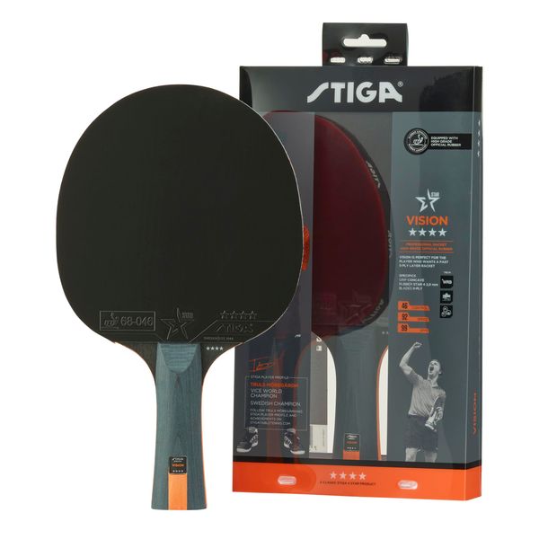 STIGA Vision 4 Sterne Tischtennisschläger - Professioneller Ping Pong Schläger mit ITTF-zertifizierten STAR 4 Belägen, 5-schichtigem Holz und Crystal Technology für Geschwindigkeit, Kontrolle und Spin