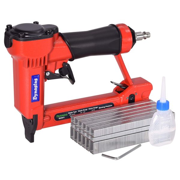 Dynastus Pneumatic Upholstery Staple Gun, 22 Gauge 3/8" Wide Crown Air Stapler Kit, by 1/4-Inch to 5/8-Inch, with 6000 Staples, Red