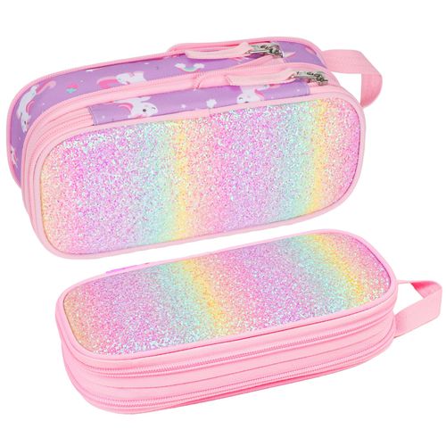 Bagseri Pencil Case for Girls - Expandable Cute Pencil Pouch for Kids Special Pencil Box Large Capacity Pencil Bag Organizer for School (Glitter Purple Unicorn)