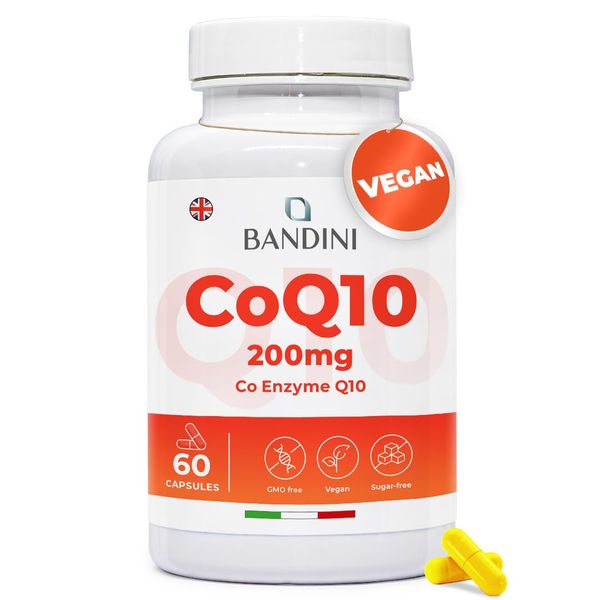 Bandini® CoQ10 200mg | 60 Vegan Capsules of High Strength Co Enzyme Q10 (2 Months Supply) | Naturally Fermented & Lab Tested Ubiquinone Q 10 | High Absorption Coenzyme Coq 10 Supplement 100% Pure