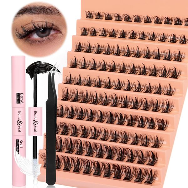 Individual Lash Extension Kit, 100pcs 10-16mm 0.07 D-MIX Curl False Eyelash Clusters, Women Lash Bond and Seal Glue, Curved Tweezer for Lash Application Removal, Beginner Practice Lash DIY Tool Set