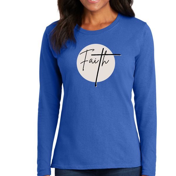 Womens Long Sleeve Graphic T-shirt, Faith - Christian Affirmation - - Royal Blue / 5XL