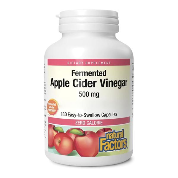 Natural Factors, Apple Cider Vinegar, 500mg, High Dose, 180 vegan Capsules, Lab-Tested, Vegetarian, Soy free, Gluten free, Non GMO