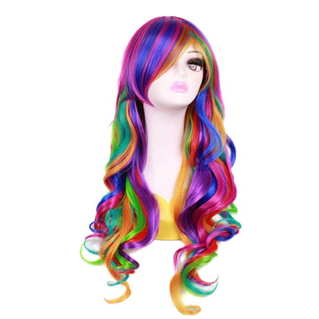 27.56'' Long Women Rainbow Wavy Cosplay Heat Resistant Wig