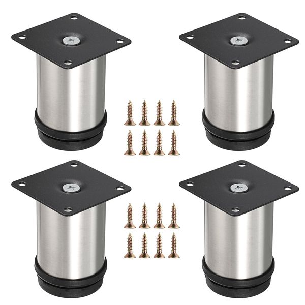 SUMNACON 4 Pcs 8CM Stainless Steel Furniture Legs Cabinet Legs, Adjustable Sofa Feet Dresser Feet Replacement Supporting Legs for Worktop Breakfast Bar Desk Table (Silver)