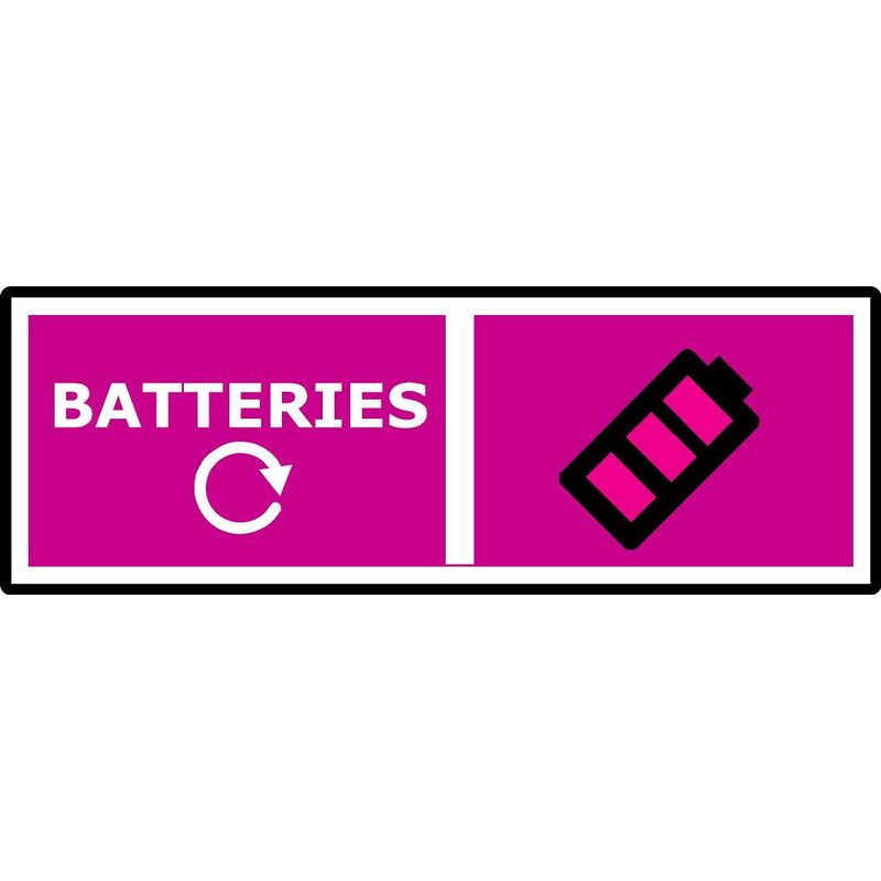 Batteries Recycling | 15cm x 5cm | Pink - Vinyl Sign for Offices ...