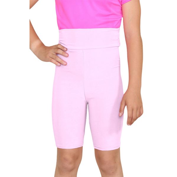 Hamishkane® Kids Girls High Waist Cycling Shorts Plain Microfiber Gymnastics Sports Dance Shorts Baby Pink