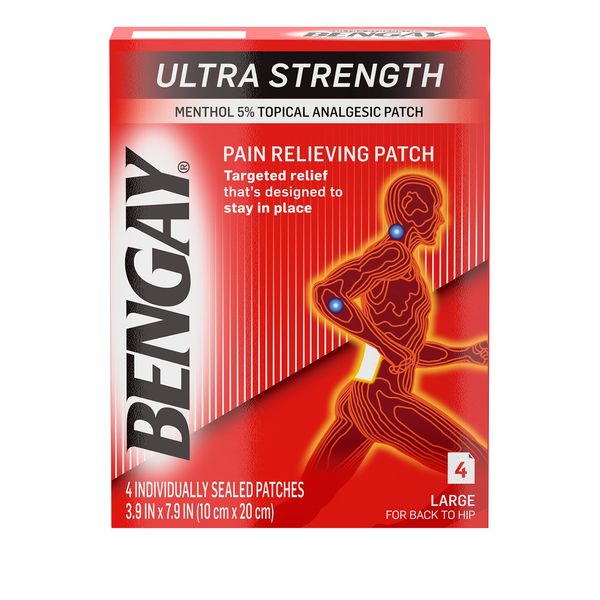 Bengay Ultra Strength Pain Relief Patch for Muscle, Pain, Large 3.9 x 7.9 inches, 4 Count