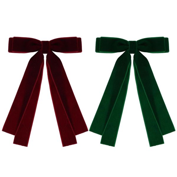 Topbuti 2PCS Velvet Hair Bows Hair Clip Black Red Green Hair Ribbon Ponytail Holder Accessories Slides Metal Clips Hair Bow for Women Girls Toddlers Teens Kids (Wine Red & Green)