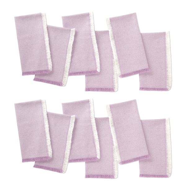 Folkulture Cloth Napkins Set of 12 Cotton, 45x45 cms Fringe Table Napkins For Parties, Decorative Napkins Washable For Guests, Resuable Linen Napkins or Dinner Napkins For Farmhouse Décor (Lavender)