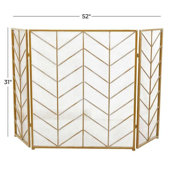 Litton Lane Fireplace Screen 31" H Foldable Mesh Netting 3 Panel Chevron Pattern