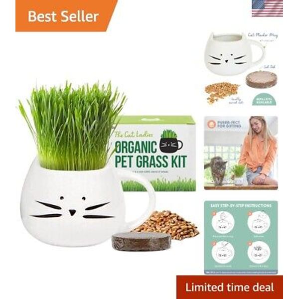 Organic Cat Grass for Indoor Cats - Growing Kit with Organic Seed Mix, Soil a...