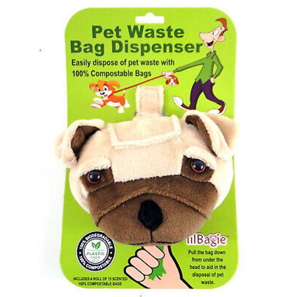 lilBagie Dog Head Pet Waste Bag Dispenser w / bags