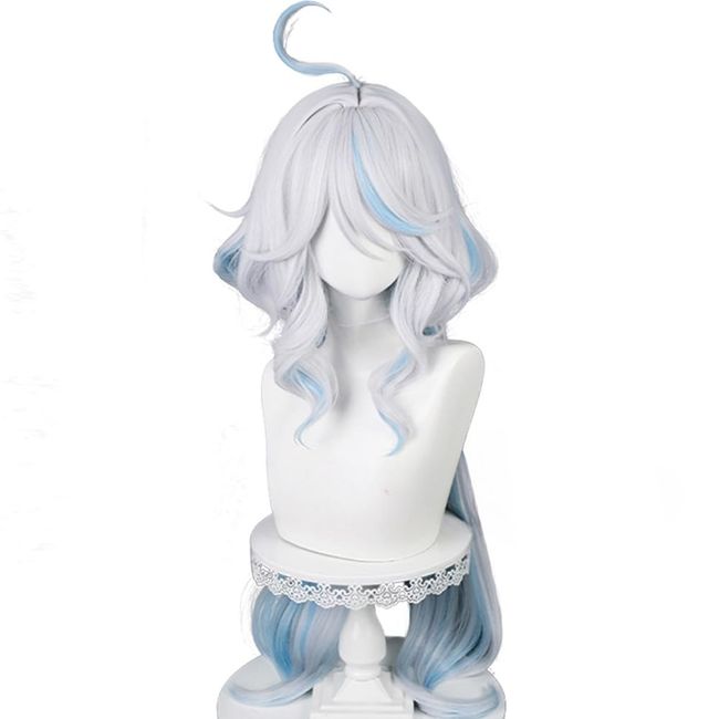 osseoca Silver white spliced light blue long hair curly hair cos comic book show party wig (focalors)