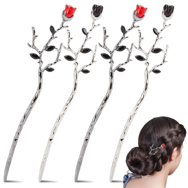 WEBEEDY 2 Stücke Rose Hair Stick Rose Blume Metall Haarnadel Vintage Haarstock Rose Haarschmuck Chinesische Haarstäbchen Kopfschmuck für Mädchen Frauen