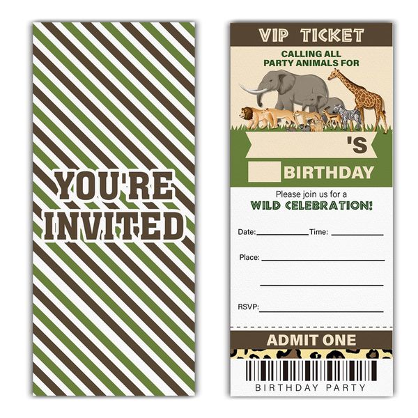 Qlnuk Safari Animal Birthday Invitations Zoo Animal Safari Ticket Invitations Set of 20 Invites with Envelopes