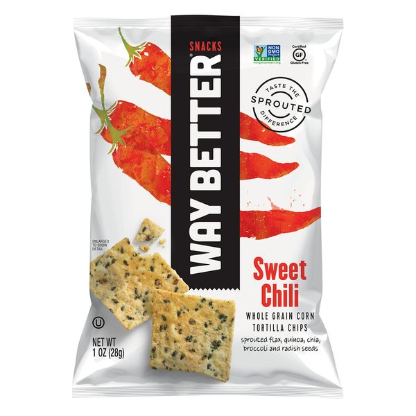 Way Better Snacks Sprouted Gluten Free Tortilla Chips, So Sweet Chili, 1 oz (Pack of 12)