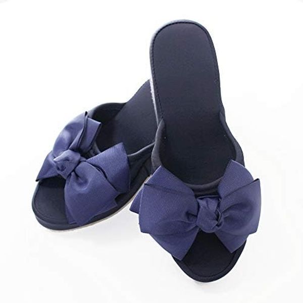 Heel Slippers 8cm Platform Bow Slippers (Navy), navy