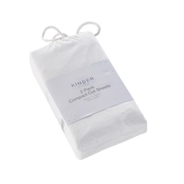 Kinder Valley 2 Pack Soft Polycotton Spacesaver Compact Cot Fitted Sheets 100cm x 50cm (White)