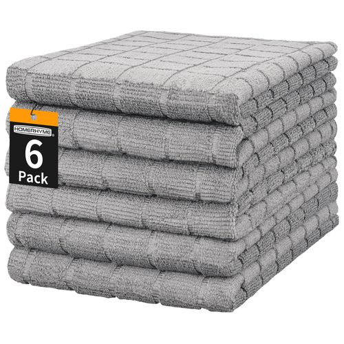 HOMERHYME Microfiber Hand Bath Towels, 6 Pack 25''*15'' Grey Bathroom Hand Towels, All-Purpose Quick Dry Lint Free Soft Absorbent Checkered Washcloth Fingertip Towels Bulk for Travel Gym Hotel
