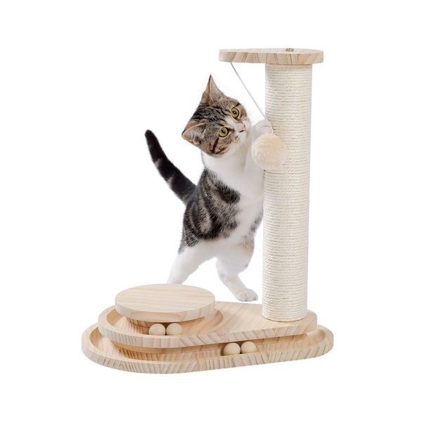 Made4Pets Cat Scratching Post Cat Scratcher Toy Wooden Two-Layer Cat Turntabl...