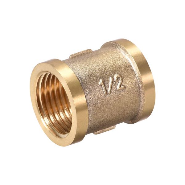 uxcell Brass Cast Pipe Fitting Coupling Hex Nipple Coupler G Female Thread Gold Tone G1/2 x G1/2 (1 Piece)