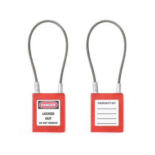 QWORK 4 Pack Lockout Tagout Steel Cable Locks with 8 Keys, Compact Cable Padlock, Red Keyed Different Electrical Lockout Padlock Set