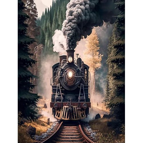 PUAGEMTI DIY Forest Train Diamond Painting Kit for Adults, Diamond Art Landscape Round Rhinestone Diamond Painting Accessories, Crafts Cross Stitch Embroidery 12x16 inch