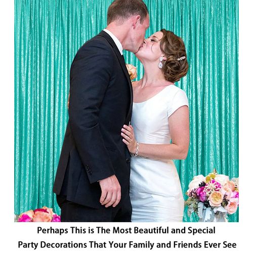 ShinyBeauty Sequin Curtains 2 Panels 2FTx8FT Teal Glitter Curtain Backdrop Party Background Drapes for Wedding Christmas New Year (2FTx8FTx2PC, Teal)