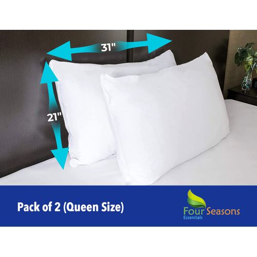 Queen Size Waterproof Pillow Protectors (Set of 2) – Zippered Hypoallergenic Pillowcase Cover Allergen Dust Proof Encasement