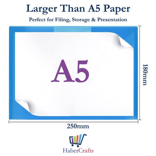 A5 Plastic Wallets Clear Popper Wallet Envelope Folders Transparent School Document Folder Press Stud Wallet Carry File Pockets Plastic Folder Office Files Button Closure (to Fit A5 Size - 5 Files)