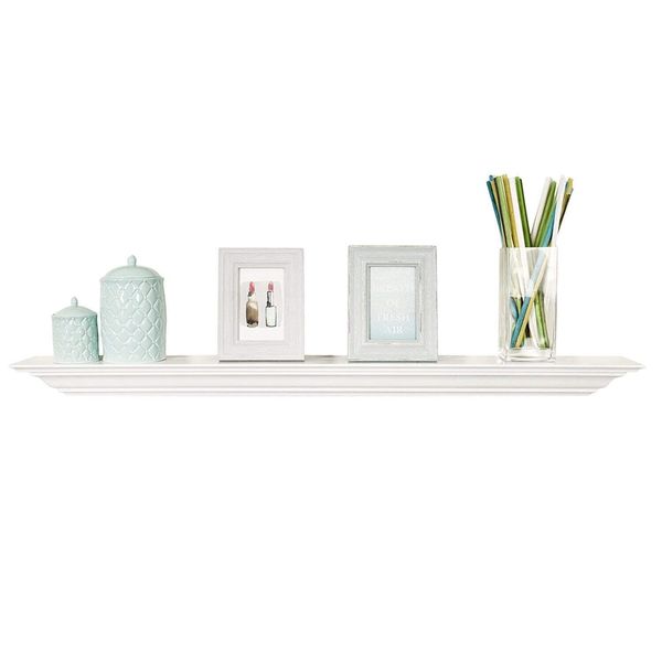 WELLAND White Finished 48 inch Pine Wood Fireplace Mantel Shelf Wall Mounted,...