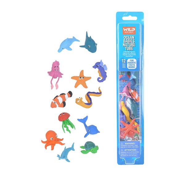 Wild Republic Ocean Babies Figurines Tube, Octopus, Shark, Dolphin, Sea Turtle, Sea Horse, Hammerhead, Clown Fish, EEL, Whale, Star Fish, Jelly Fish