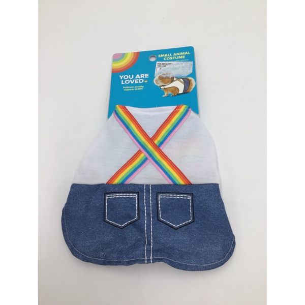 YOU ARE LOVED Small Animal Costume Pride Denim Jeans with Rainbow Suspenders