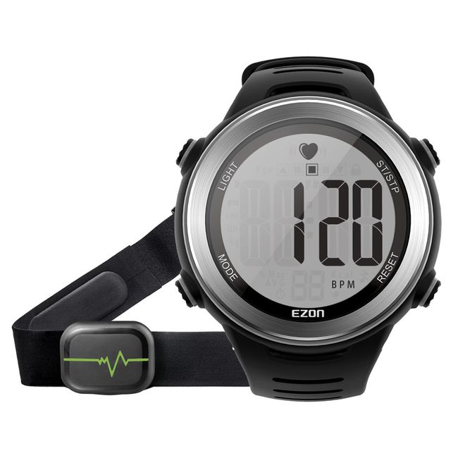 Running Watch Sport Watch Transmitter Strap Heart Rate Monitor IP67 Waterproof Dustproof 1.22 Inch Large Face Display Men's Black T007A11