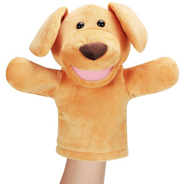 Zomiboo Hand Puppets Soft Animal Hand Plush Toy with Movable Mouth Imaginative Pretend Play Stocking Storytelling Interactive Toy (Dog)