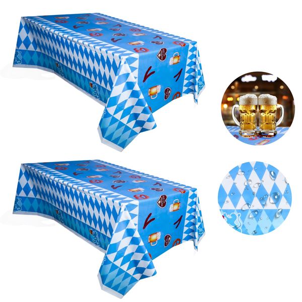 Pack of 2 Bavarian Tablecloths, Blue White Oktoberfest Tablecloth, PE Tablecloths for Beer Tables, Reusable, Oktoberfest Decorative Table for Beer Tents, Household, Dining Room