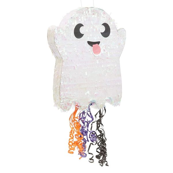 Cute Ghost Pinata for Halloween Party Supplies Decorations, Iridescent Pull String, 17 x 13 x 3 in