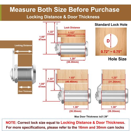 Hecfu 3 Pcs Cabinet Locks with Keys, 1-1/2" Cam Locks keyed Alike, RV Storage Lock for Storage Door Cabinets Drawer Tool Box Lock, Zinc Alloy
