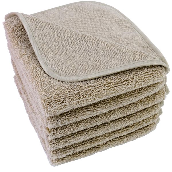 Polyte Premium Lint Free Microfiber Washcloth Face Towel, 13 x 13 in, Set of 6 (Beige)