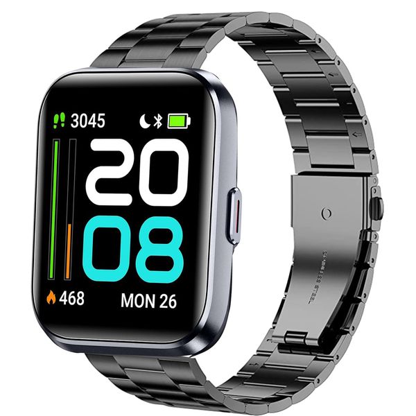 for ID208 Plus Smart Watch Bands,22mm Quick Release Stainless Steel Metal Replacement Straps Compatible with Quican ID208 Plus 1.8 Inches 2024 Newest Watch/WMK ID208 Plus 1.8" (Black)