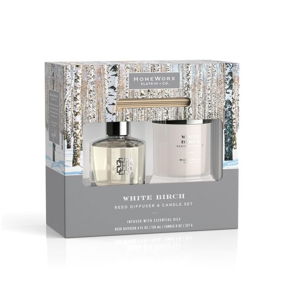 HomeWorx by SLATKIN + CO. White Birch Reed Stick Diffuser + Candle Set