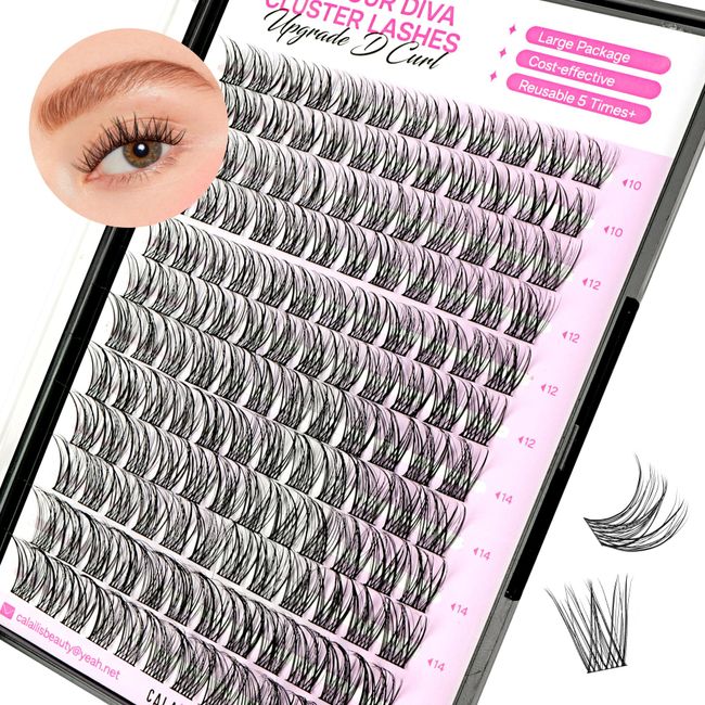 CALAILIS Lash Clusters DIY Eyelash Extensions 144pcs Natural Cluster Lashes Mega Volume Individual Lashes Wispy Eyelash Clusters(DM4,D-10-16MIX)